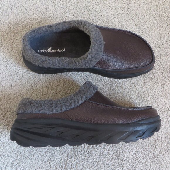 NEW OrthoComfoot Men’s Orthopedic Wide Winter Slippers Size 10 Brown/Gray - Picture 1 of 11